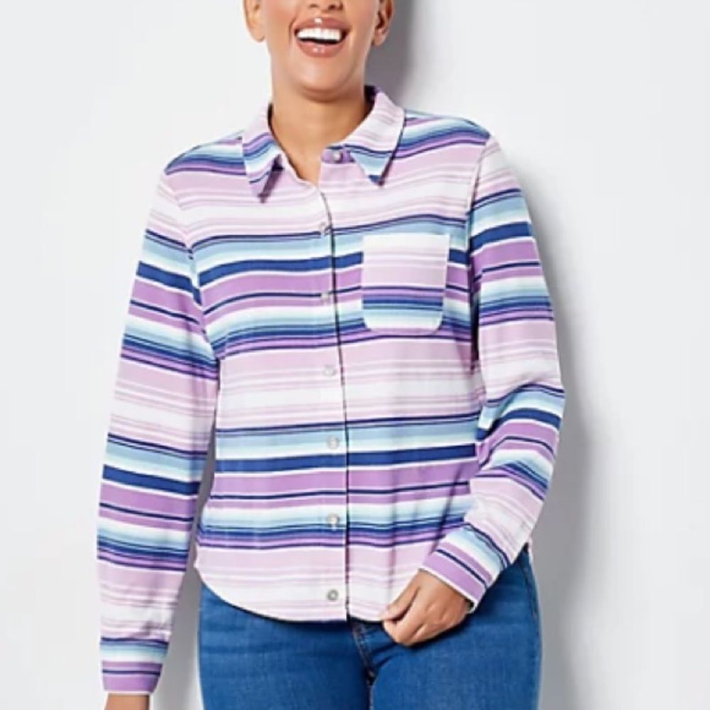 Denim & Co. Printed Heavenly Jersey Button Front Top